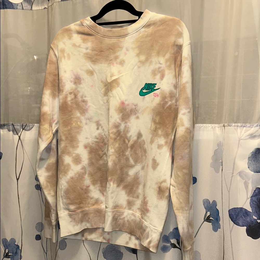 NWOT Nike Women's Tie-Dye Crew Neck Sweater - Cream and Brown